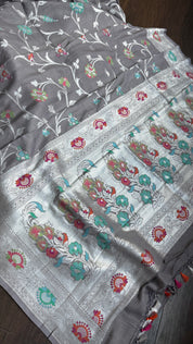 Tussar Georgette Banarasi - Grey Meenakari