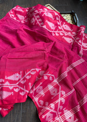 Khadi Cotton Jamdaani Soft - Raspberry Pink Red White Textured Woven