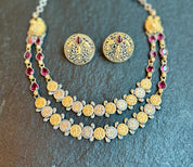 Silver 925 Necklace Earring set - Temple Dual Tone