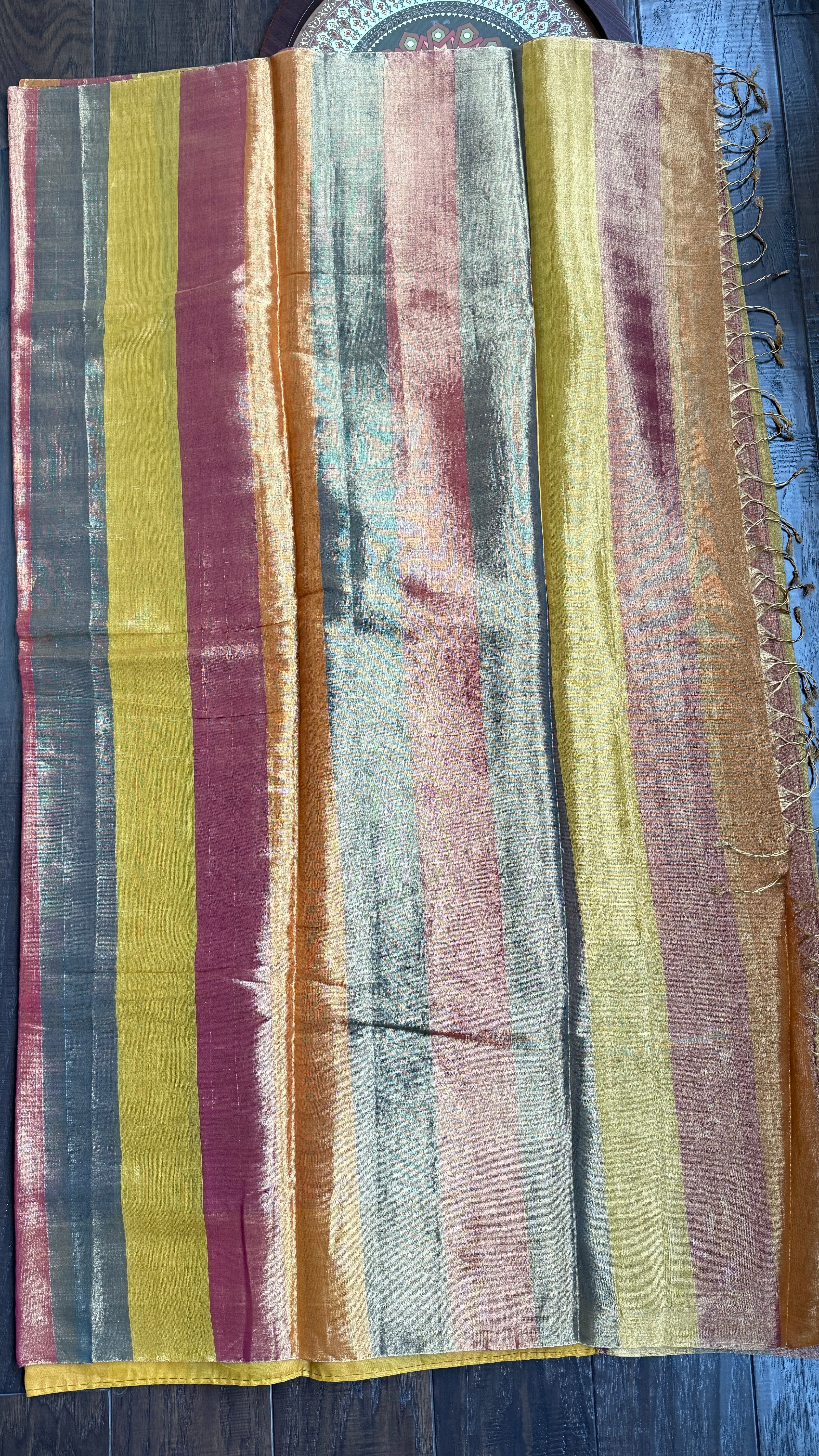 Chanderi Tissue Silk - Multi Color woven Rangkat