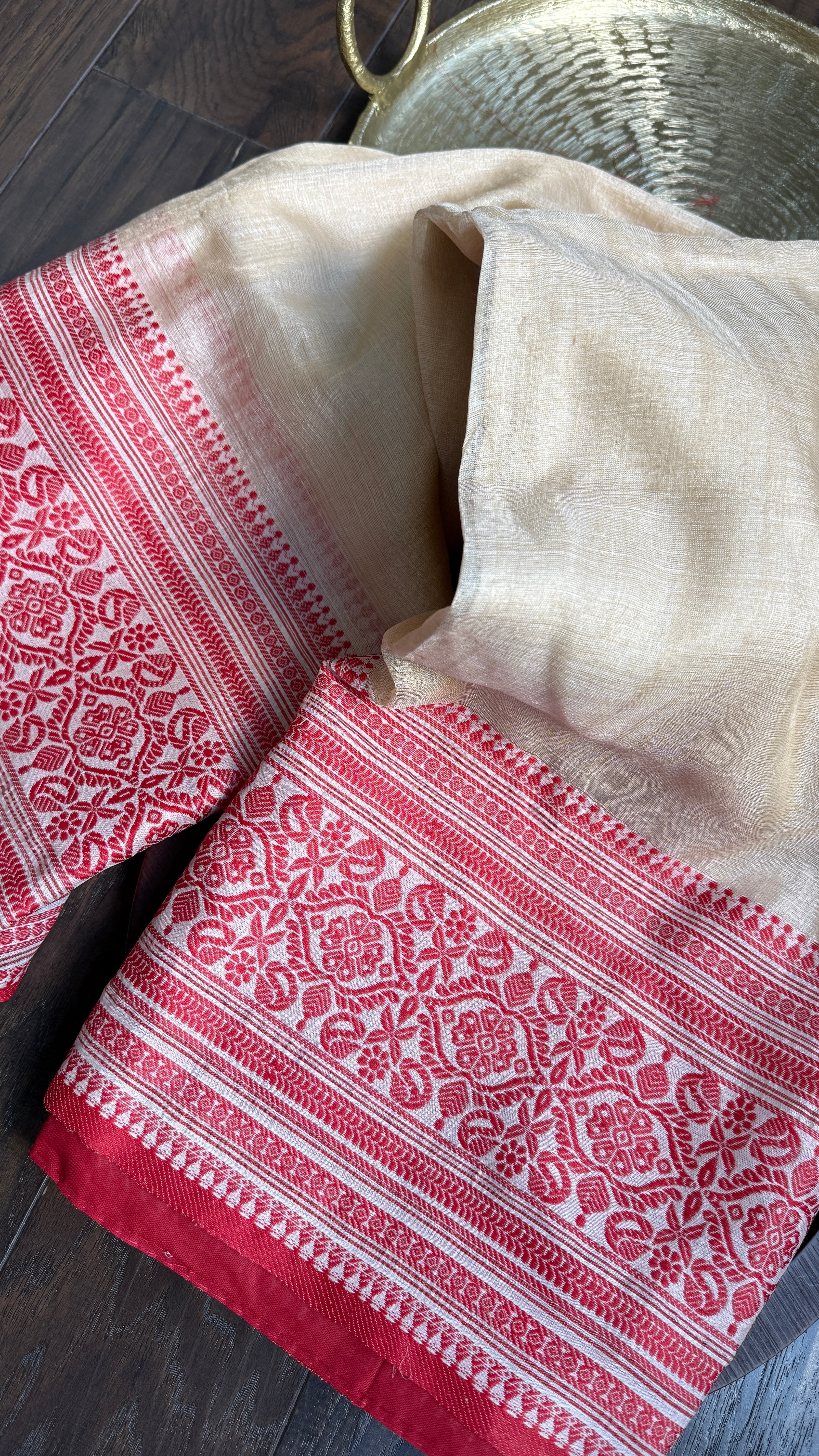 Pure Gachi Tussar Silk - Cream Red
