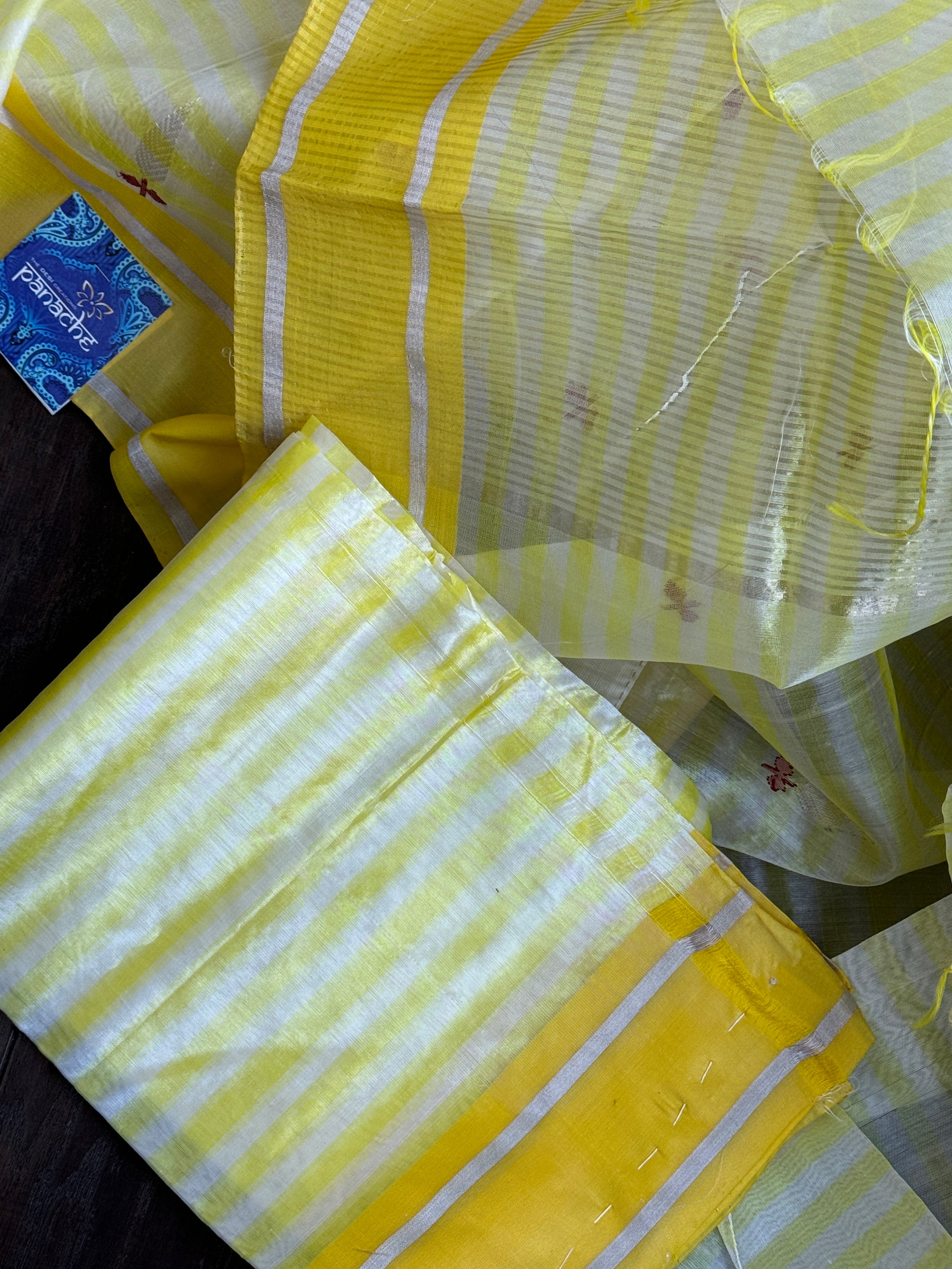 Pure Chanderi Pattu Silk - Off White Yellow