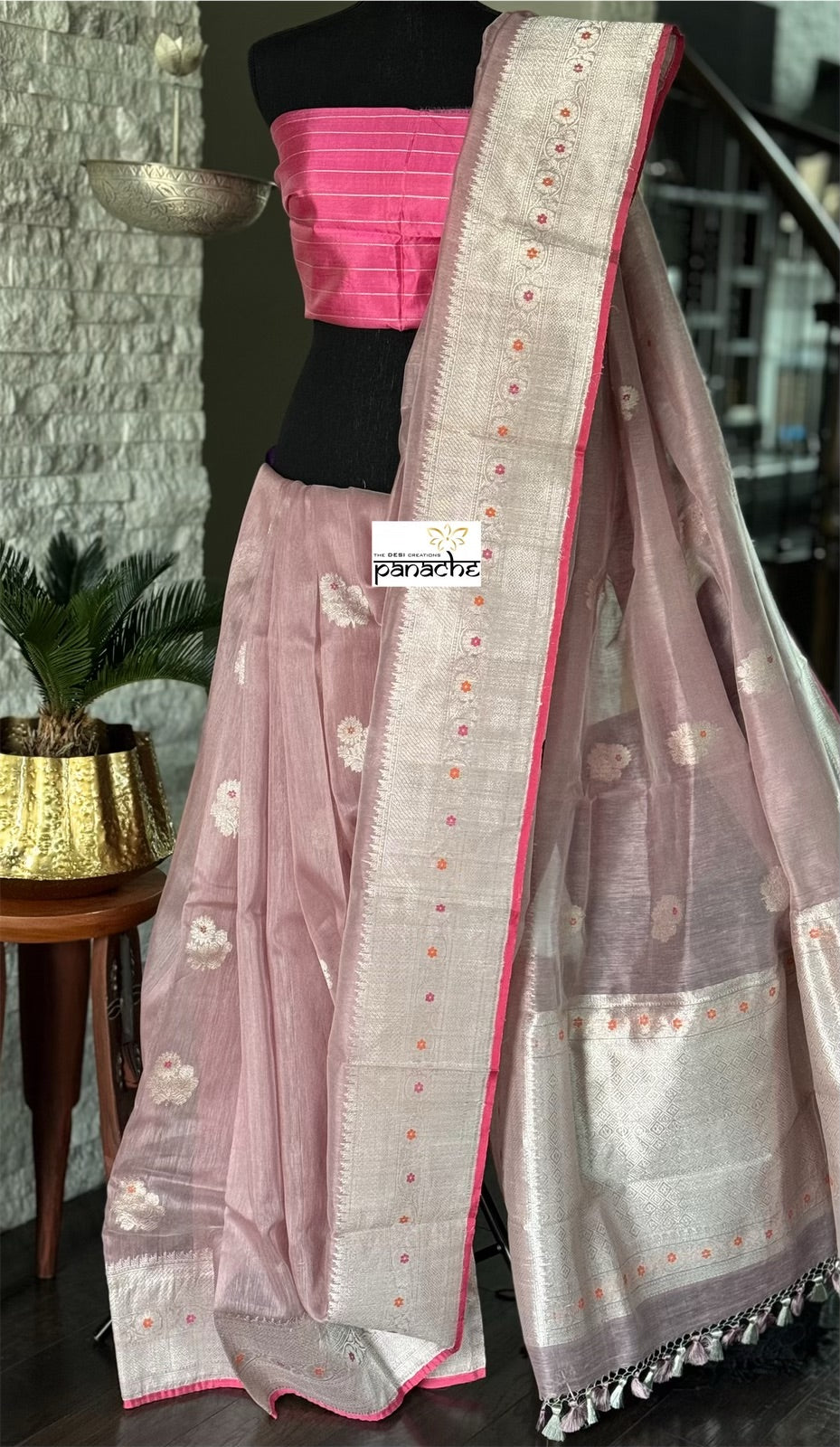 Linen Silk Banarasi - Thulian Pink