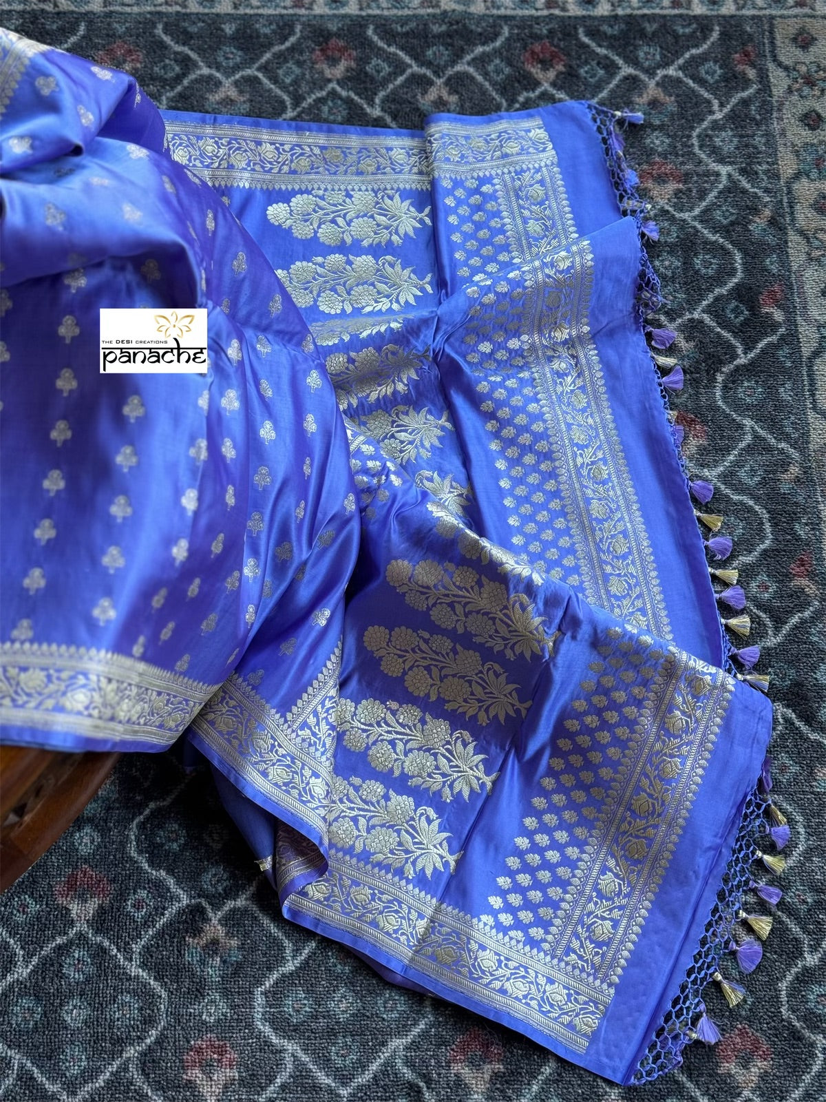 Pure Silk Mashru Banarasi- Violet Antique Zari