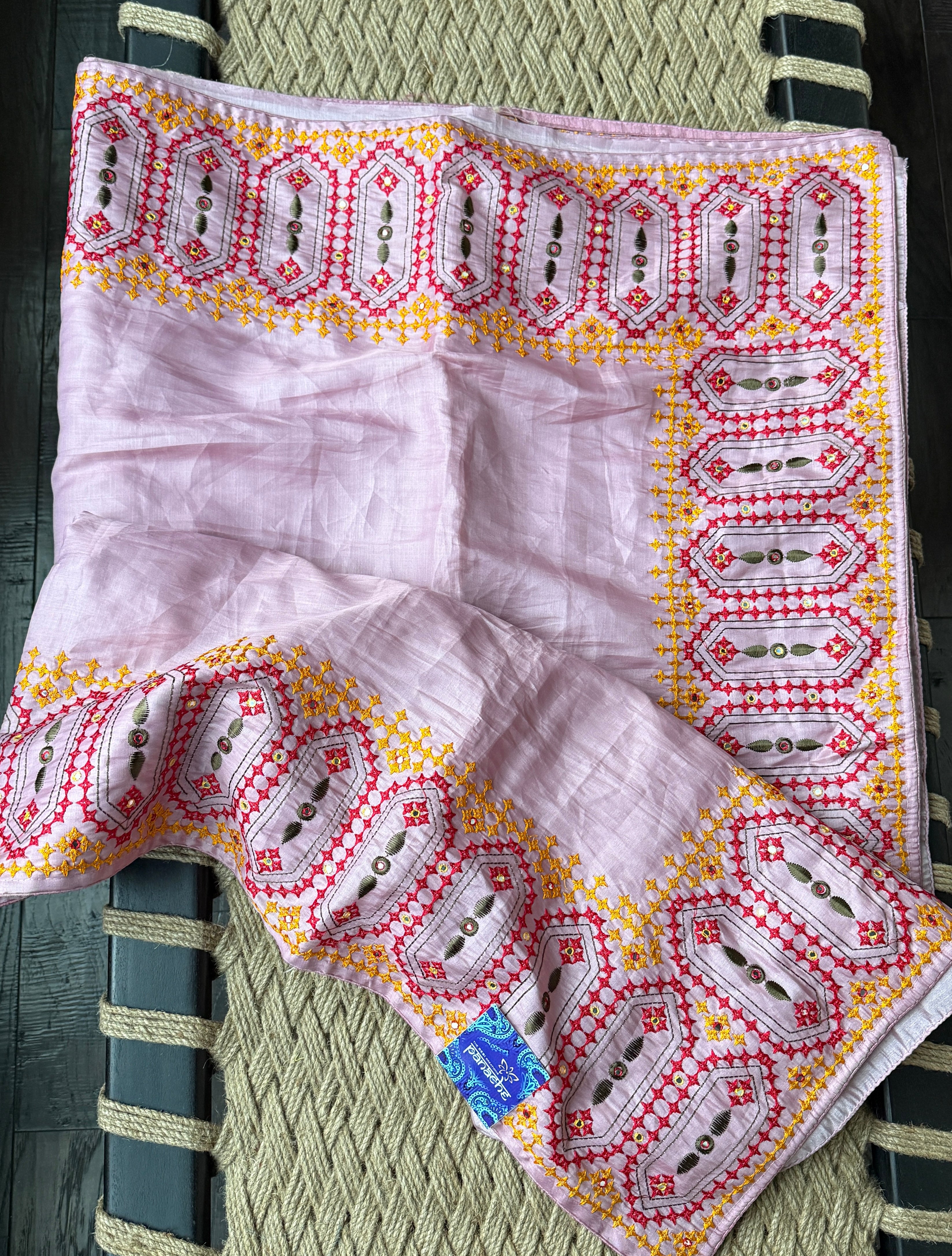 Soft Silk Kathiyawadi Embroidered - Blush Pink