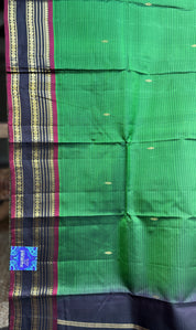 Pure Silk 1gm Zari Kanjivaram - Green Black self Stripe
