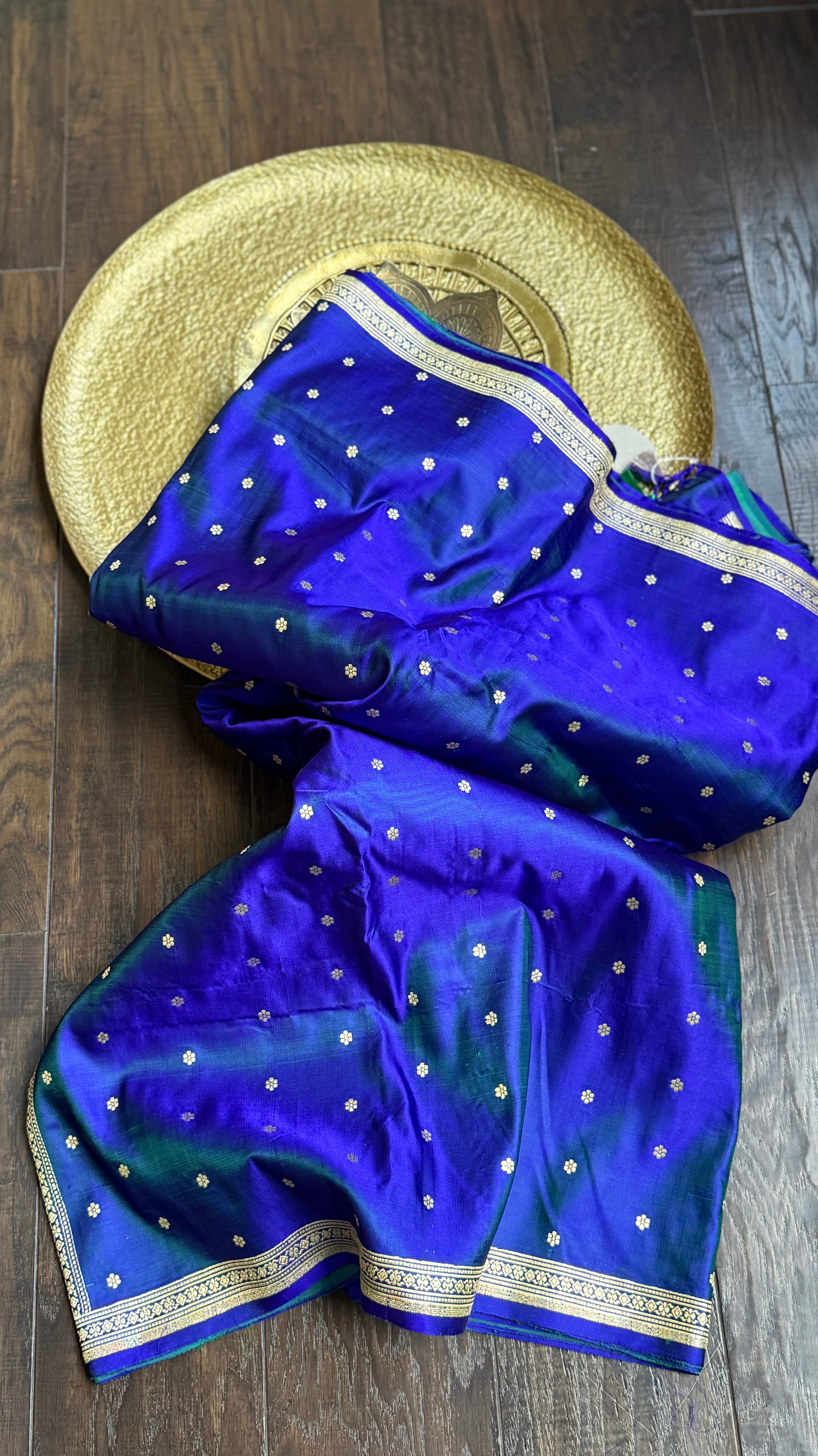 Pure Silk Mashru Banarasi- Peacock Blue Dual Tone