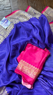 Pure Silk Mashru Banarasi- Purplish Blue Magenta