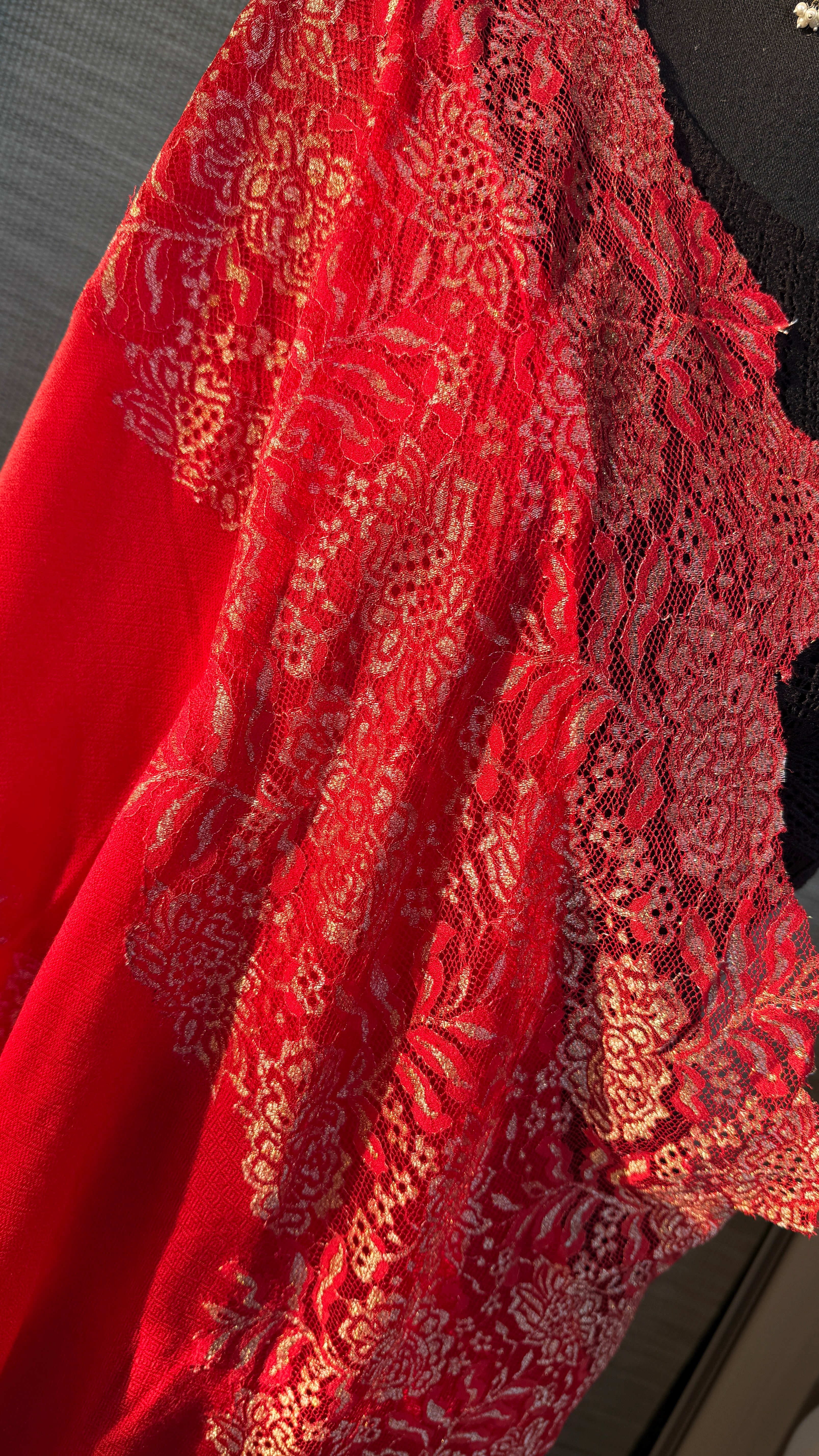 Pure Pashmina Lace Stole - Red