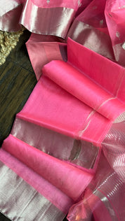 Chanderi Organza Silk - Pink Silver Zari