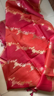Kora Silk Leheriya Banarsi - Pink Orange Shaded