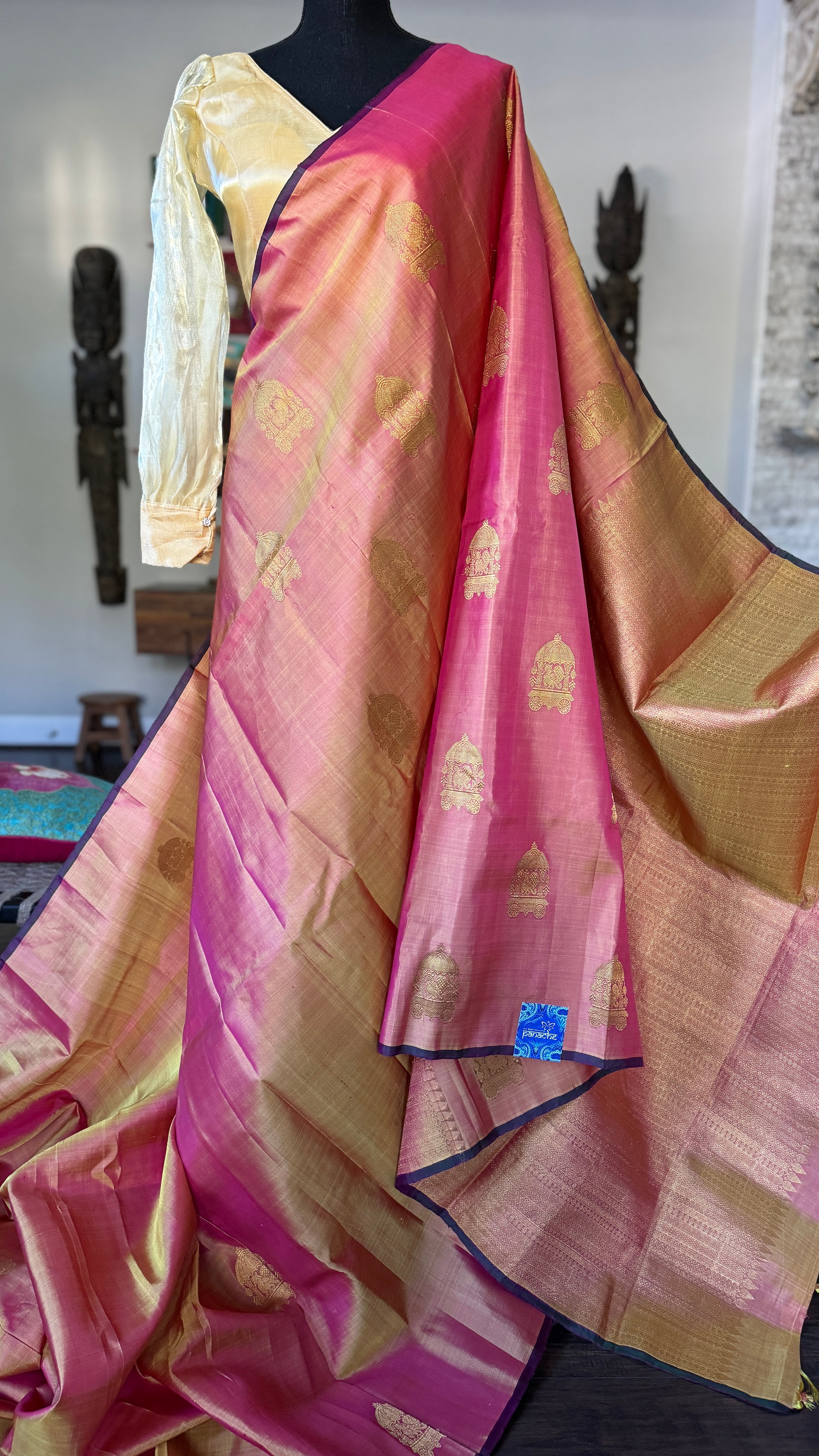 Pure Silk Kanjivaram - Orange Pink Dual shaded