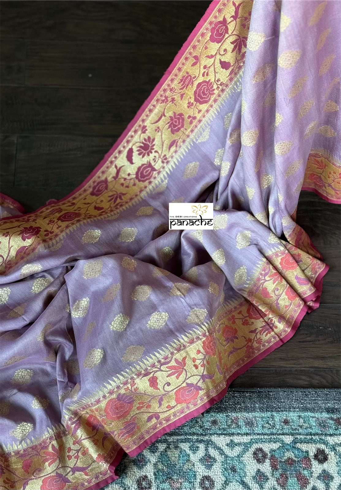 Khaddi Tussar Banarasi -  Light Purple Mauve Tilfi Antique Zari