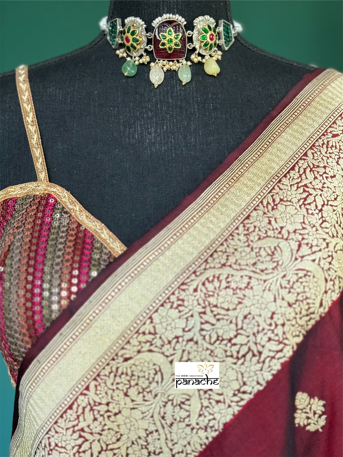 Pure Silk Katan Banarasi- Maroon Kadhua