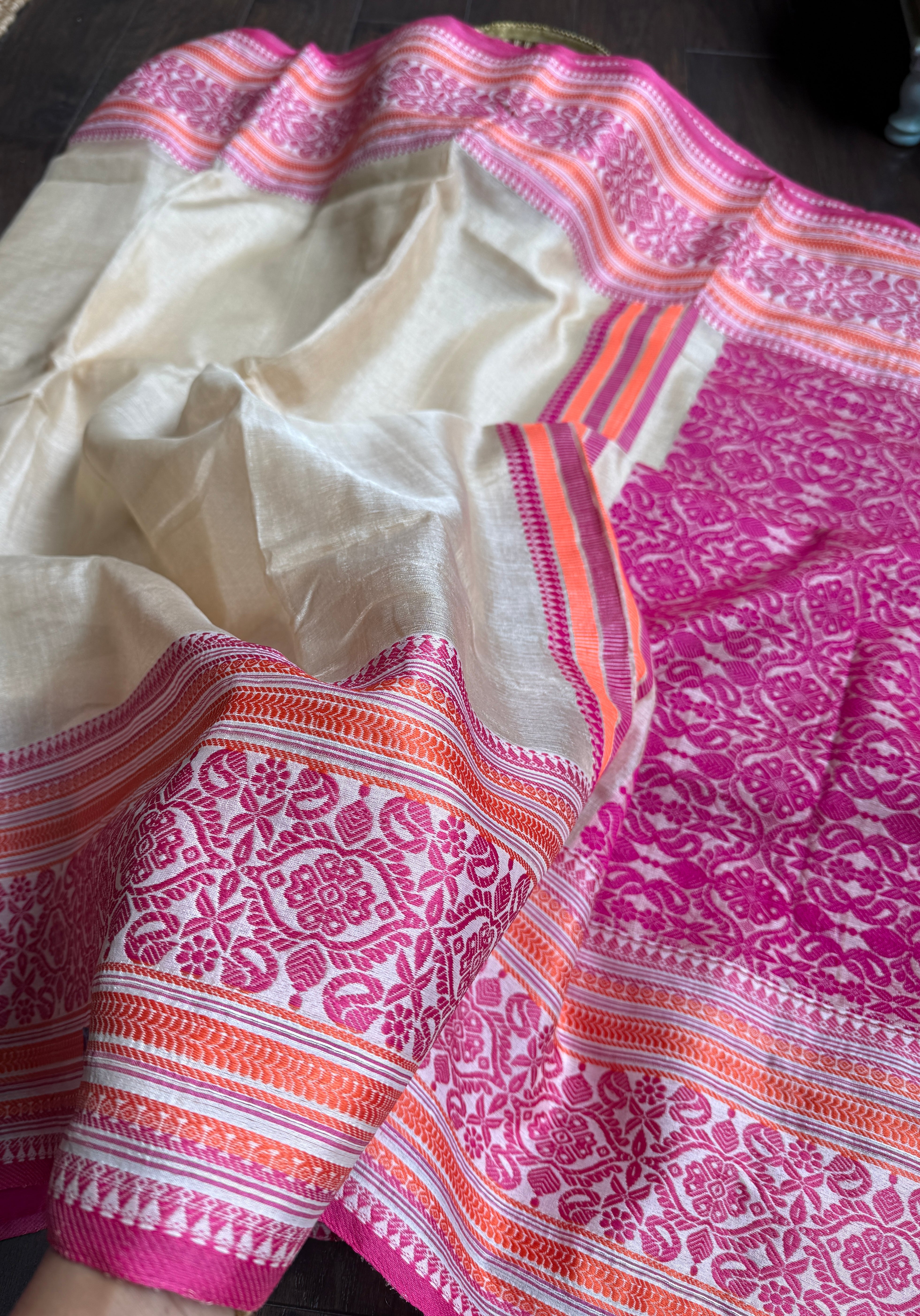 Pure Gachi Tussar Silk - Cream Pink