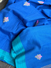 Pure Khadi Cotton Handloom - Royal Blue Firozi Woven