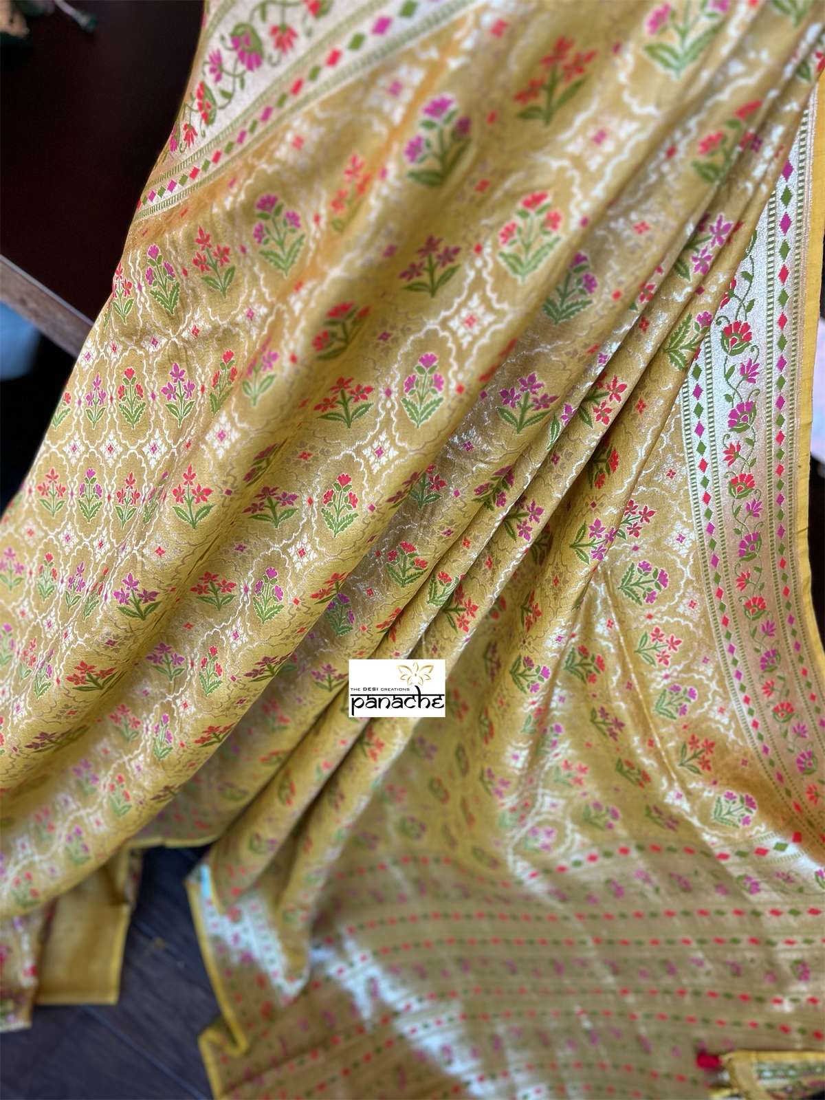 Pure Tussar Silk Banarasi- Yellow Meenakari Paithani