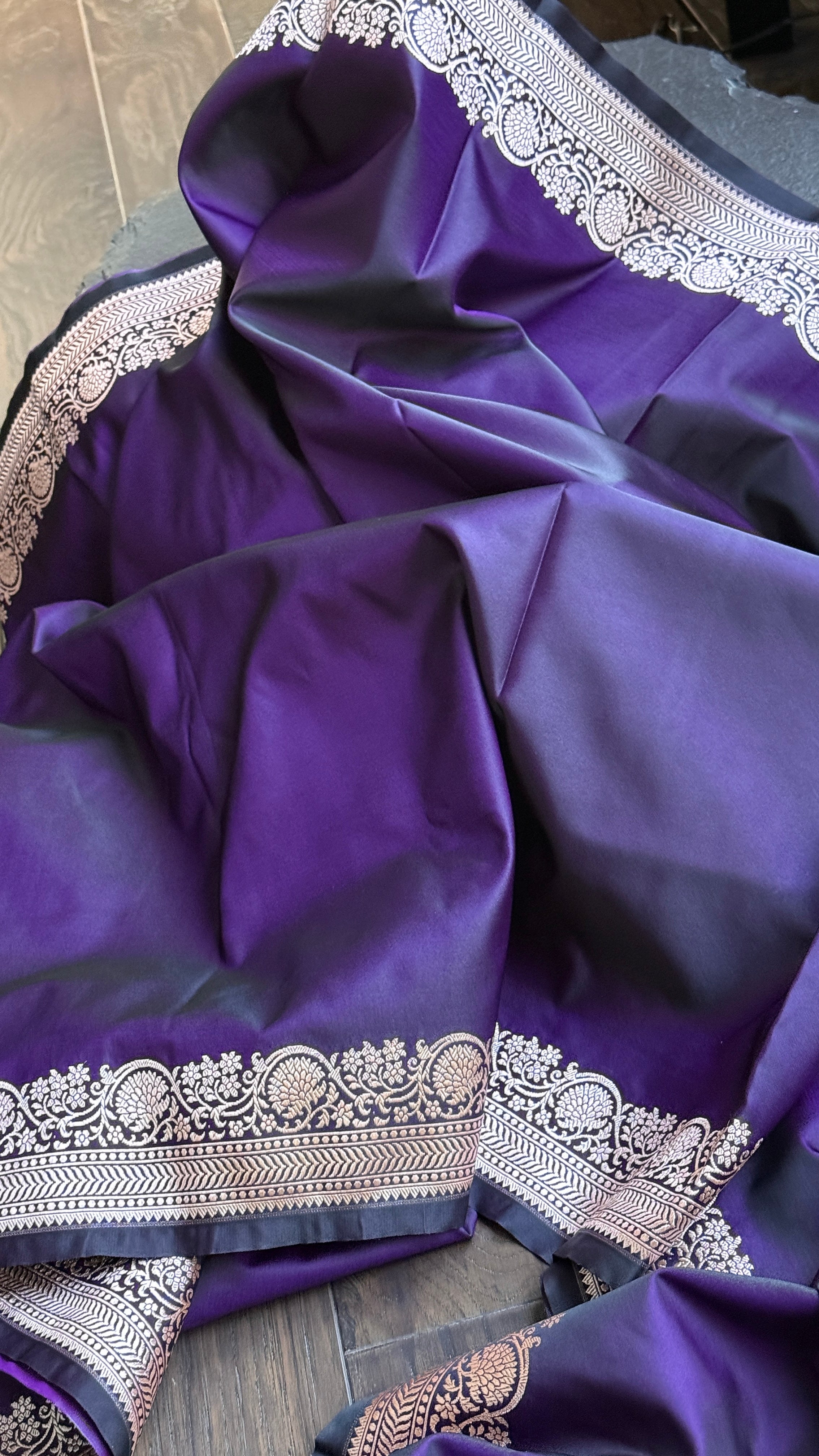 Soft Silk Mashru Banaras Saree - Purple Dark