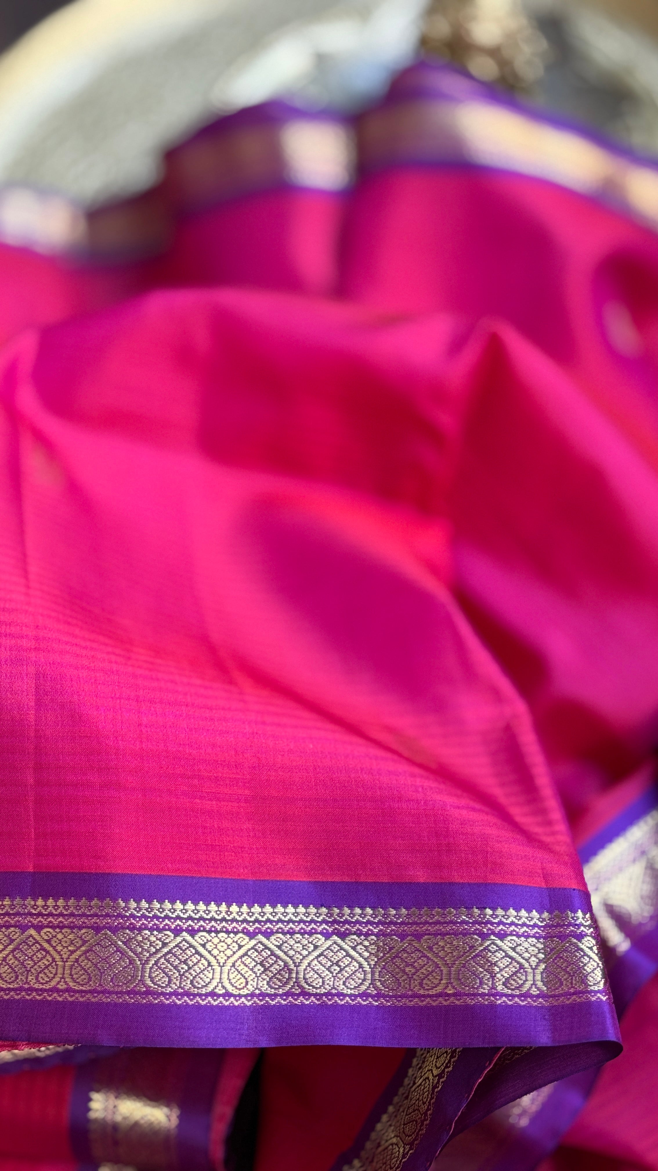 Pure Silk 1gm Zari Kanjivaram - Pink Purple self Stripe