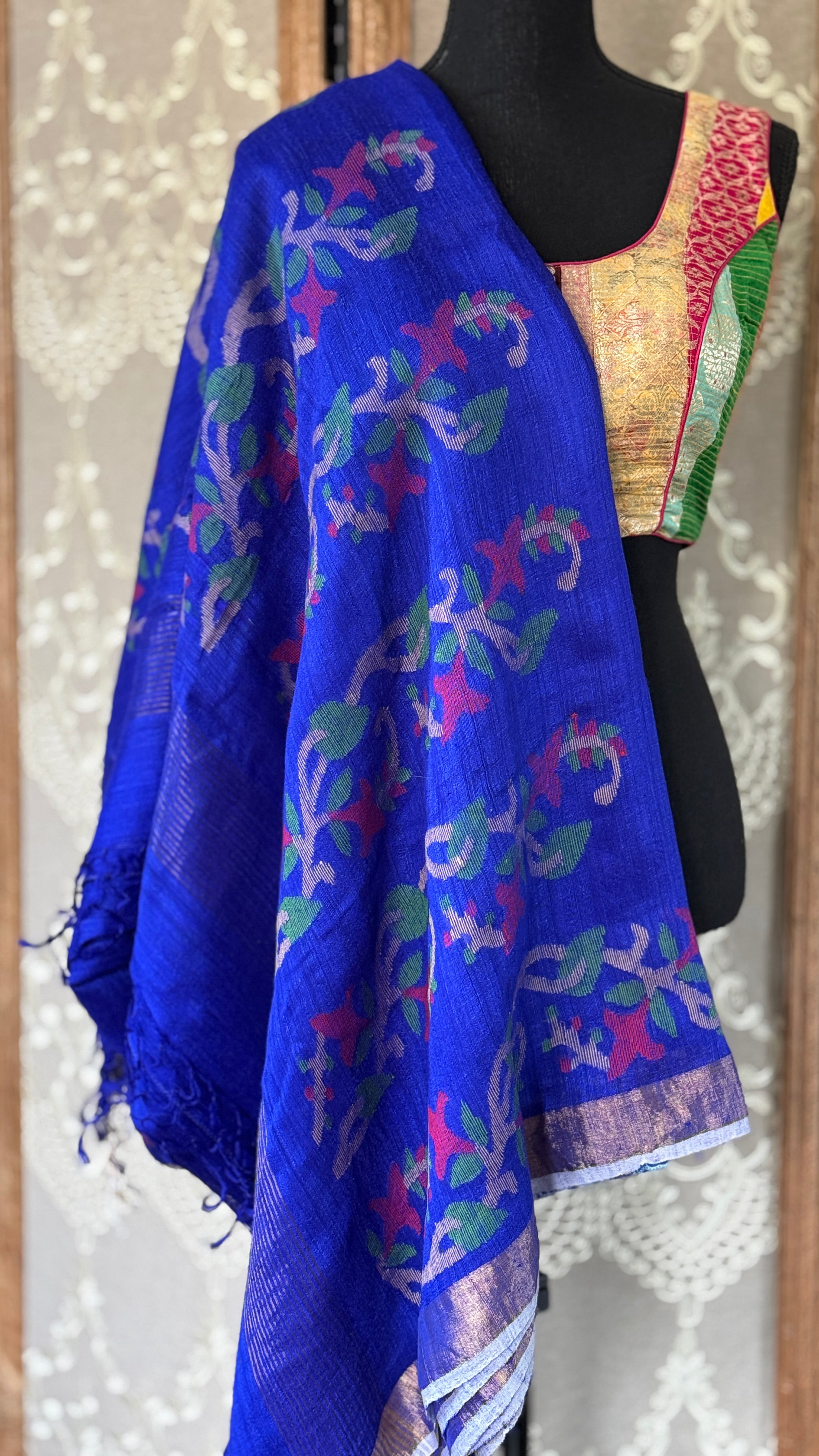 Pure Matka Silk Jamdaani - Royal Blue