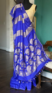 Designer Muga Chiffon Banarasi - Purple Blue Hand Zardozi Embroiderd