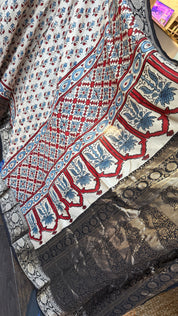 Dola Silk Ajrakh - Cream Black