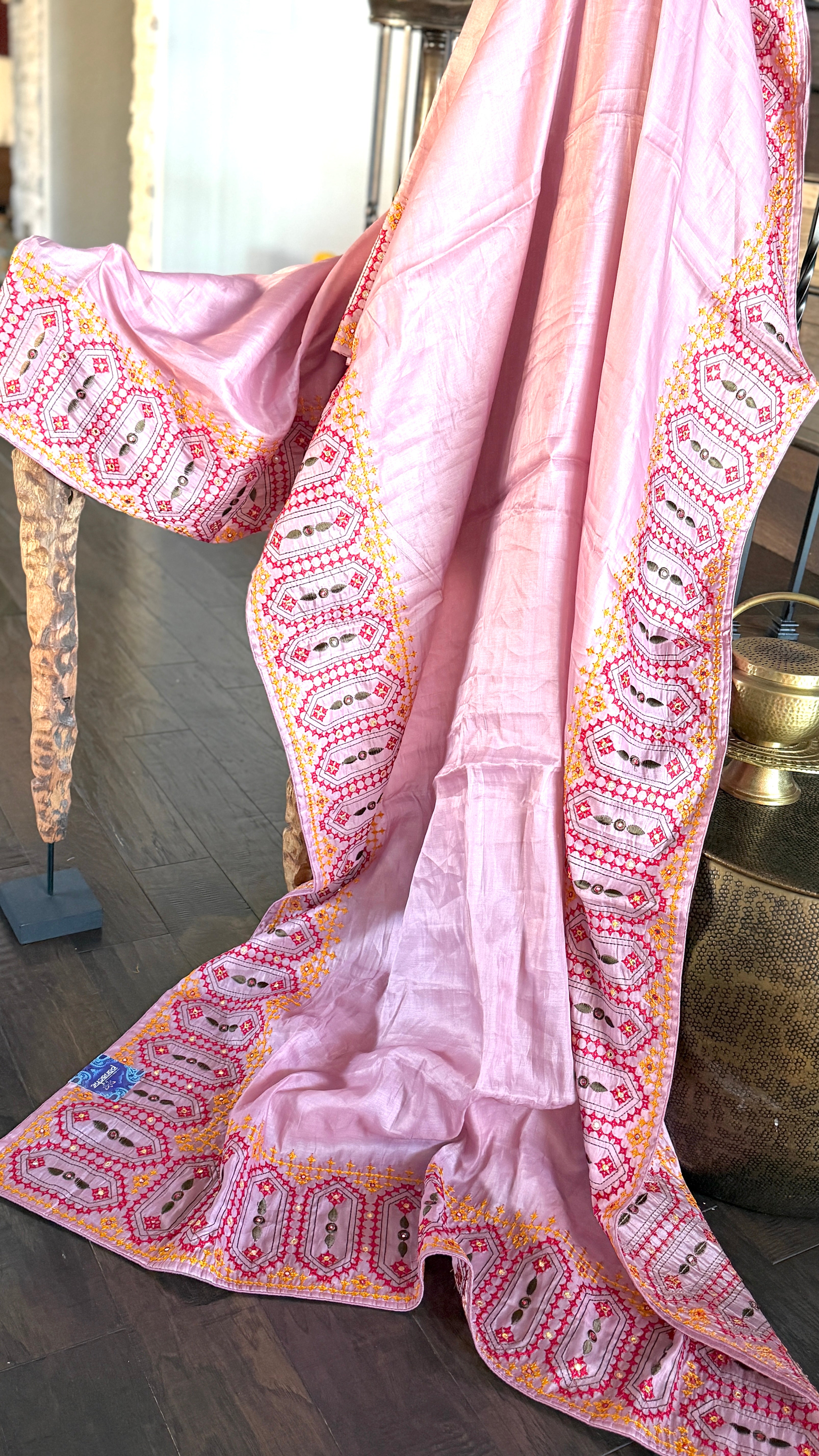 Soft Silk Kathiyawadi Embroidered - Blush Pink