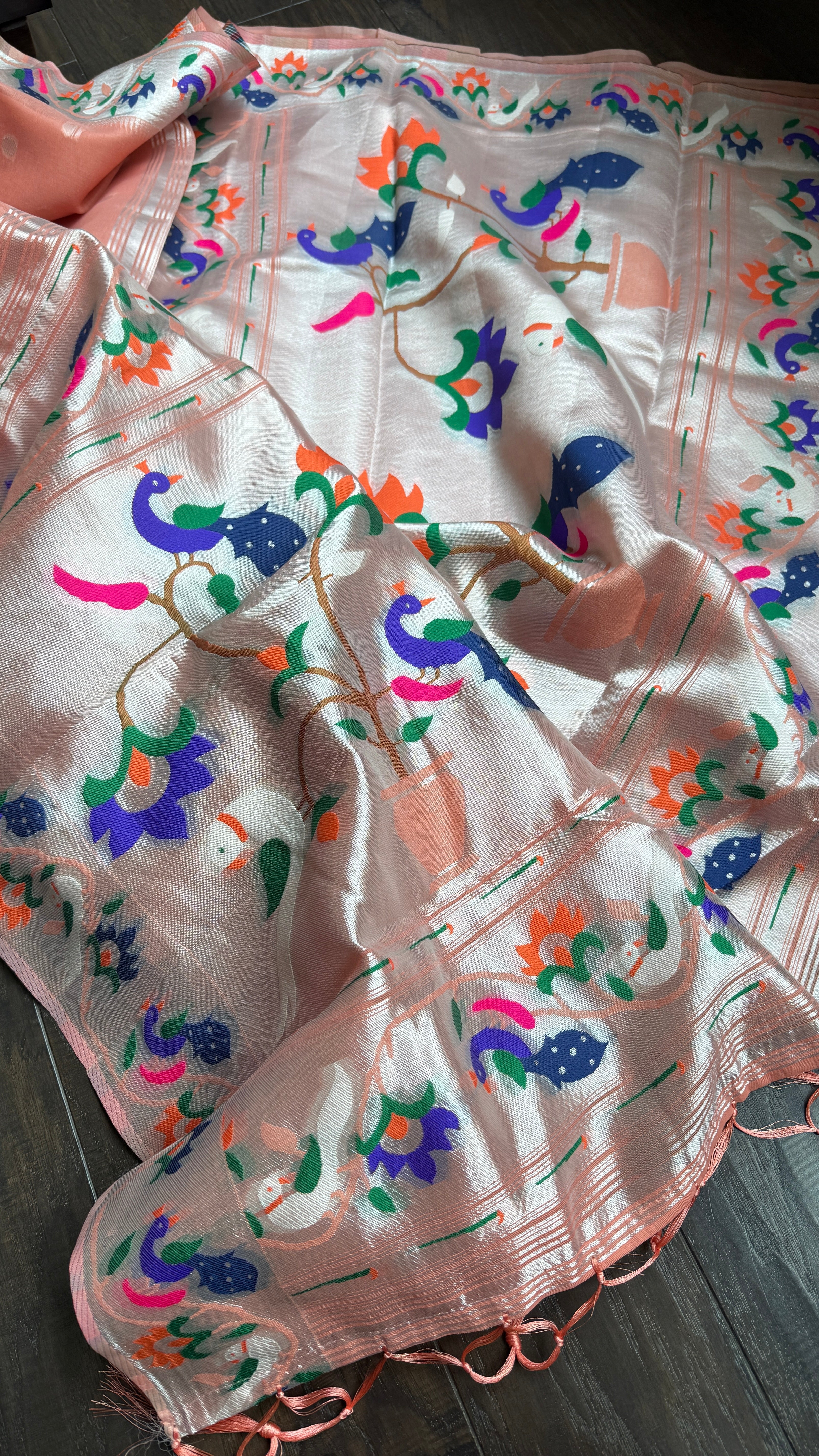 Cotton Silk Paithani - Peach Woven