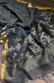 Linen Jamdaani - Black Zari Checkered