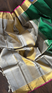 Pure Silk Kanjivaram - Dark Green Grey