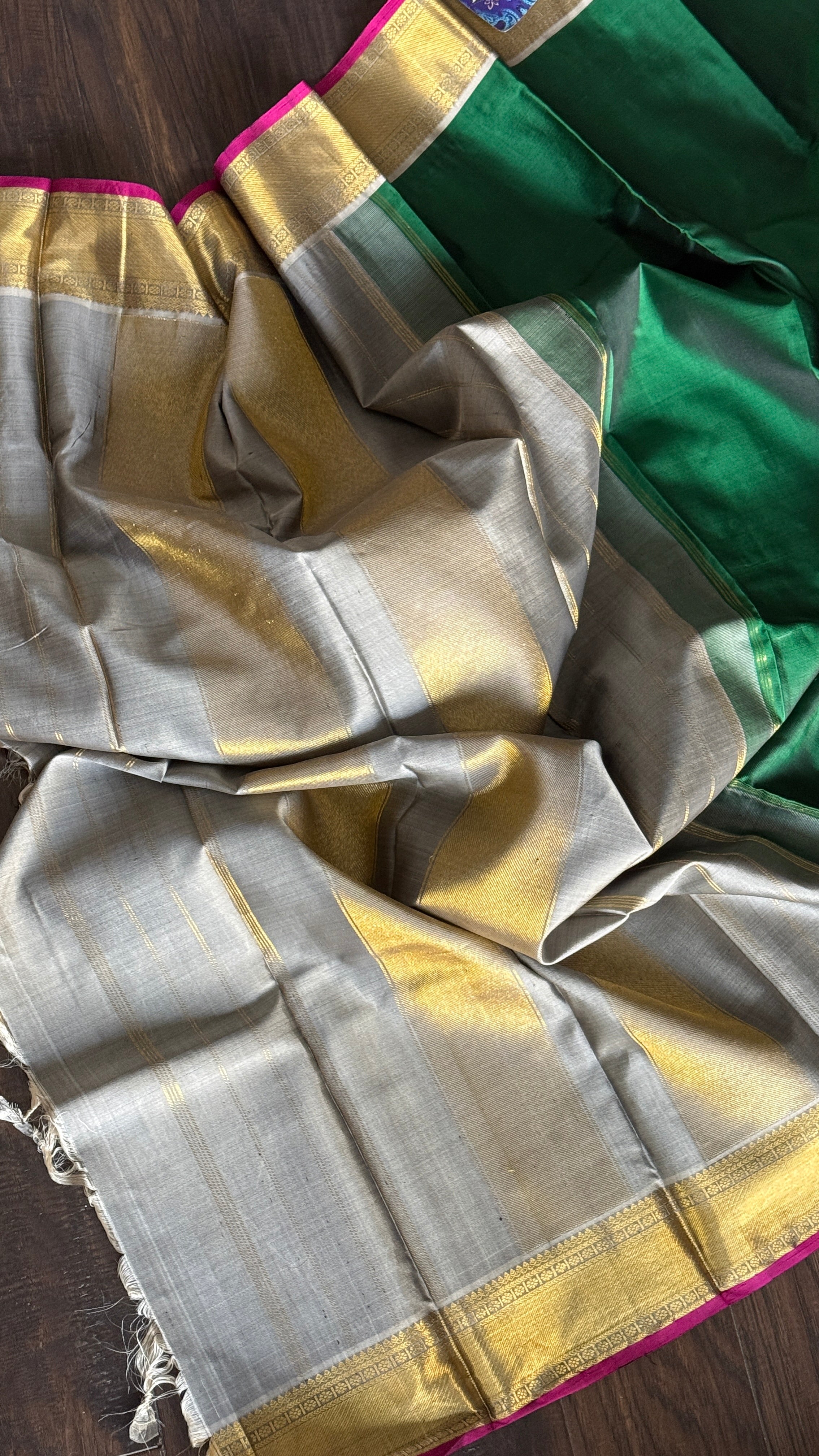 Pure Silk Kanjivaram - Dark Green Grey