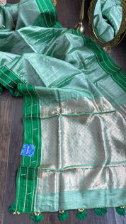 Pure Tissue Silk Paithani Double Munia - Green Woven