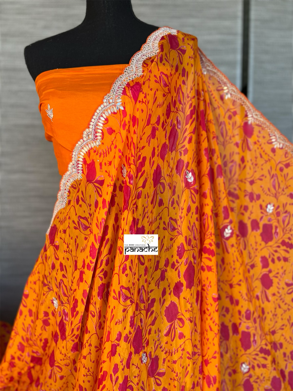 Designer Crepe Chiffon - Orange Pink