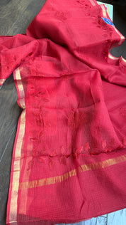 Embroidered Kota Silk - Red