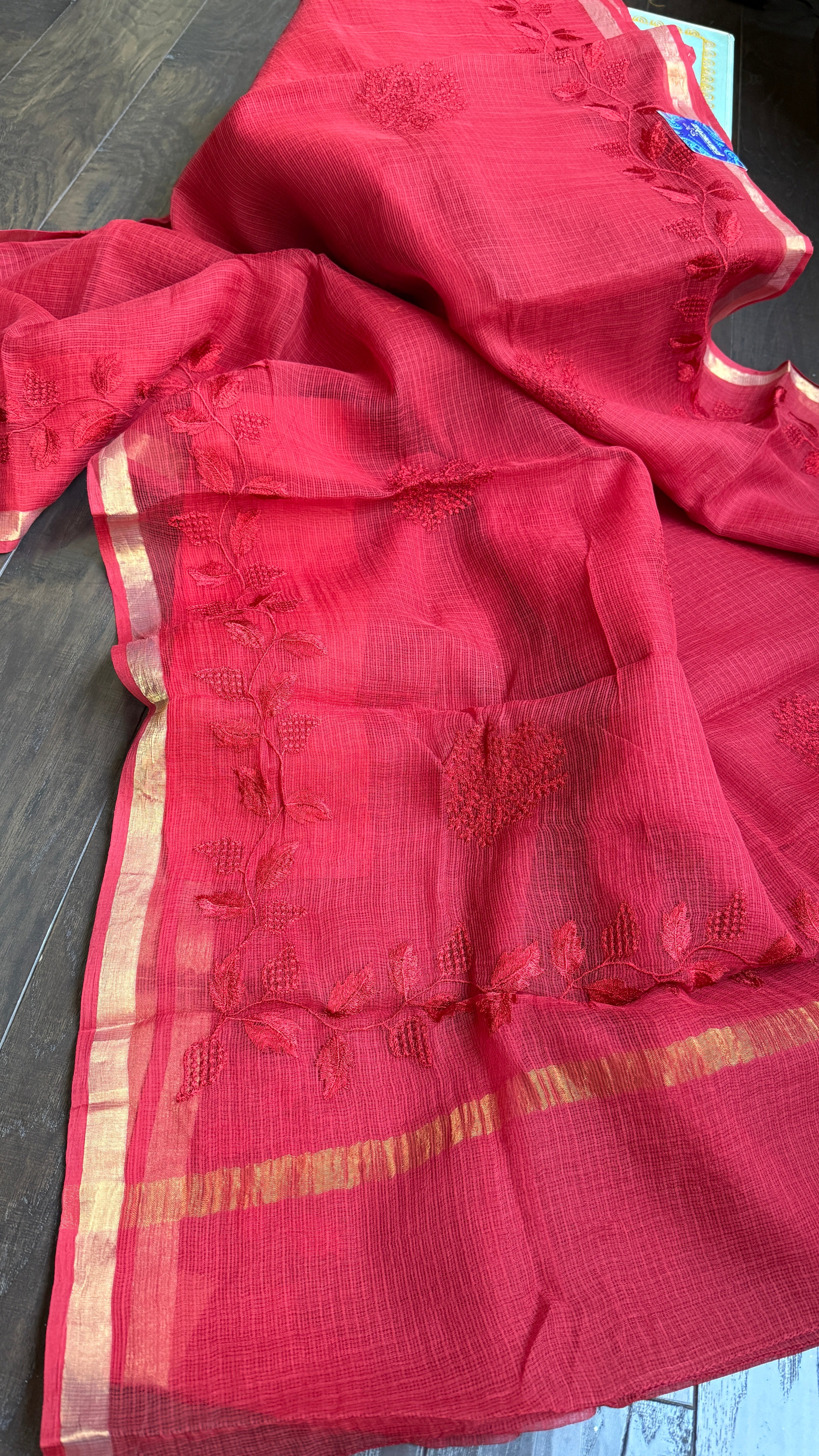 Embroidered Kota Silk - Red