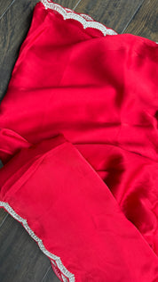 Designer Satin Silk - Red Stone Border