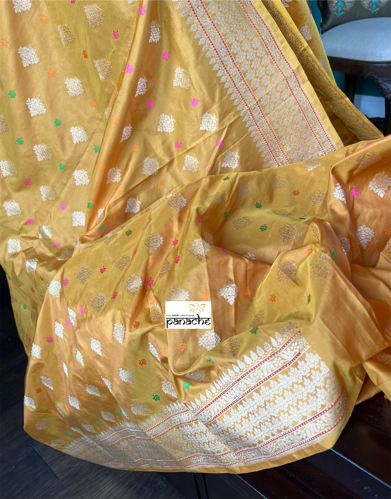 Pure Silk Kadwa Banarasi- Yellow Meenakari