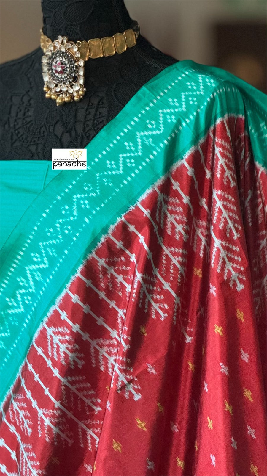 Pure Silk Ikat - Red Sea Green Pochampally