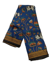 Chinori Silk Kalamkari  -  Blue Orange Nandi