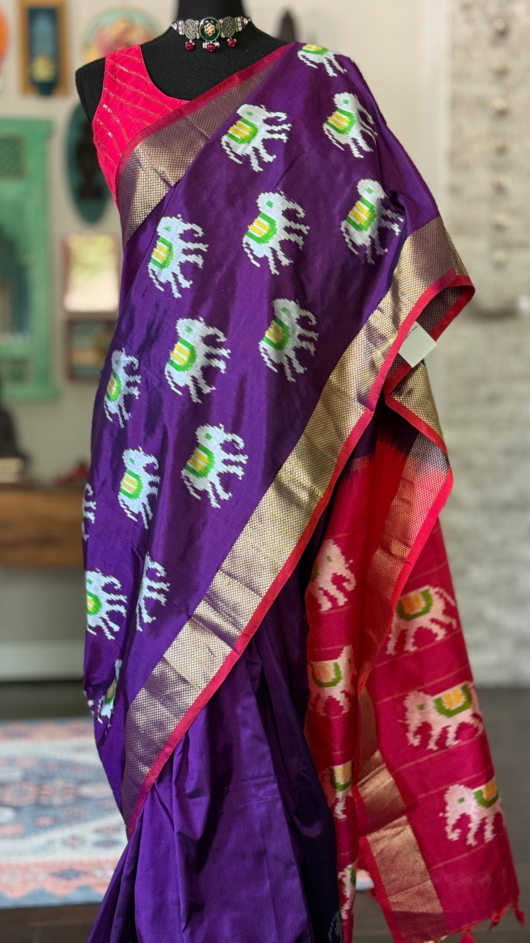Pure Silk Ikat - Purple Red Pochampally