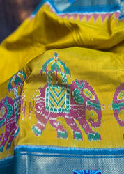 Pure Silk Ikat - Yellow Firozi Pochampally