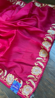 Soft Silk Embroidered - Rani Pink
