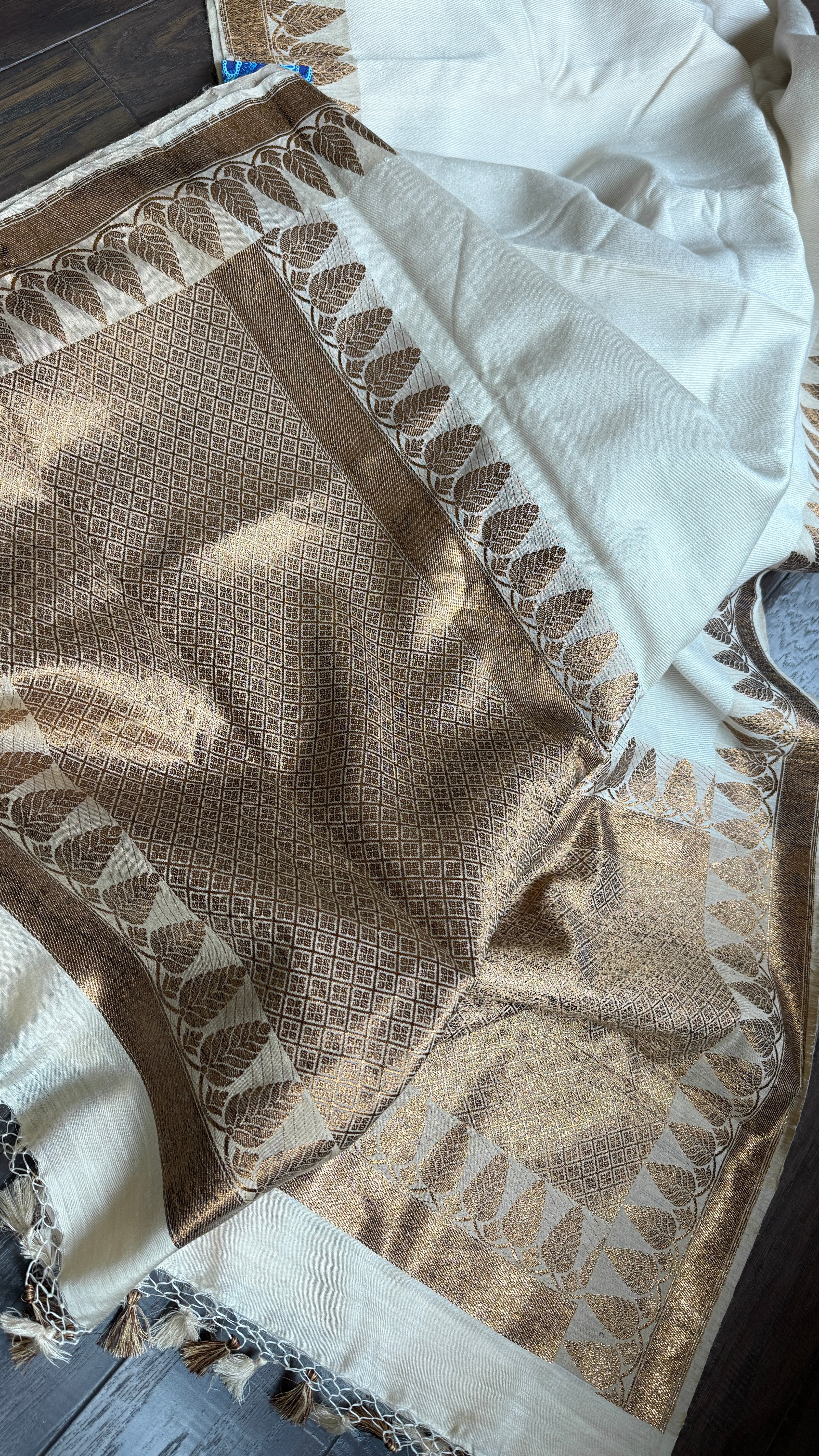Tussar Silk Banarasi - Ivory Antique Zari