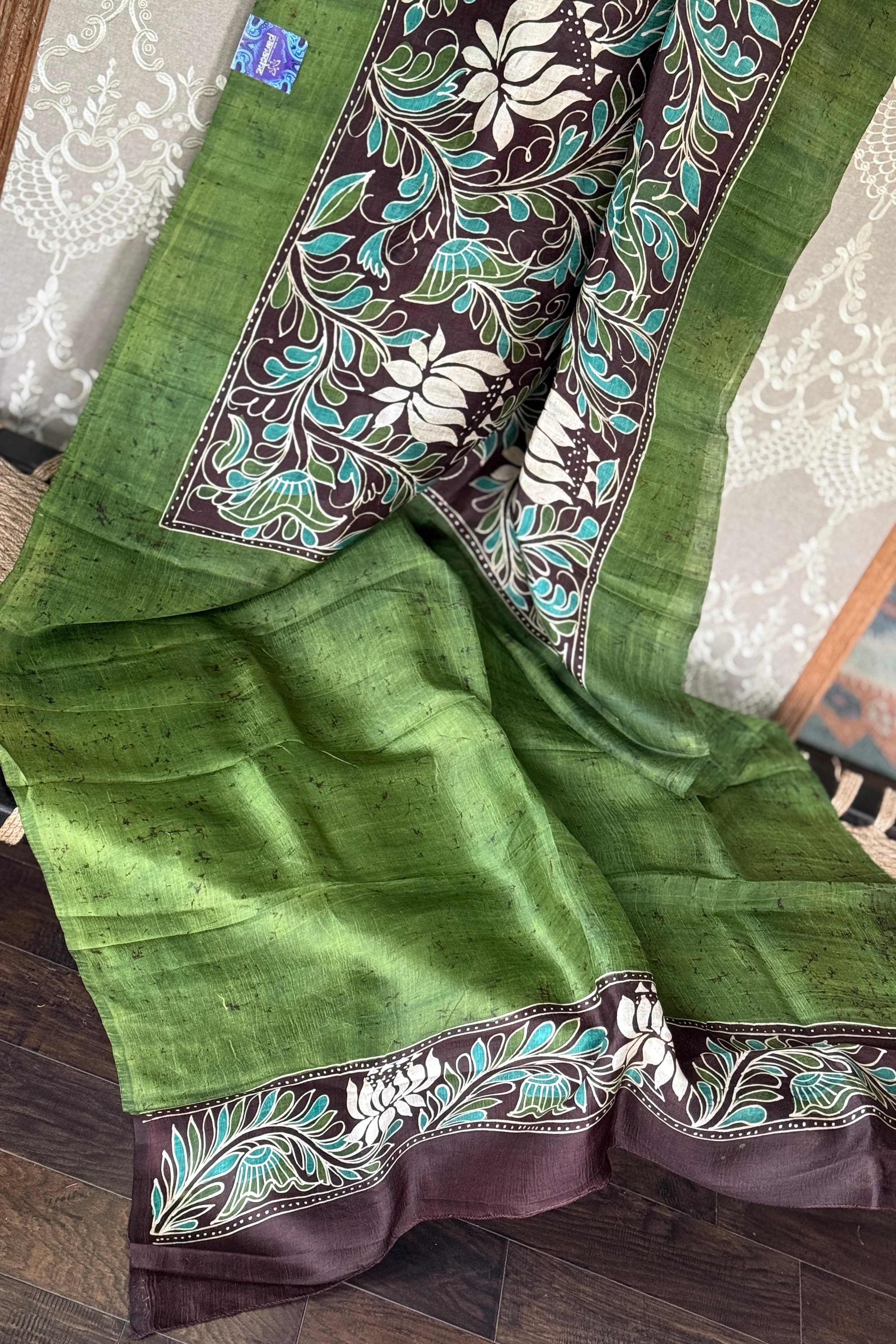 Bishnupur Silk Batik Soru Tuli -  Green Brown