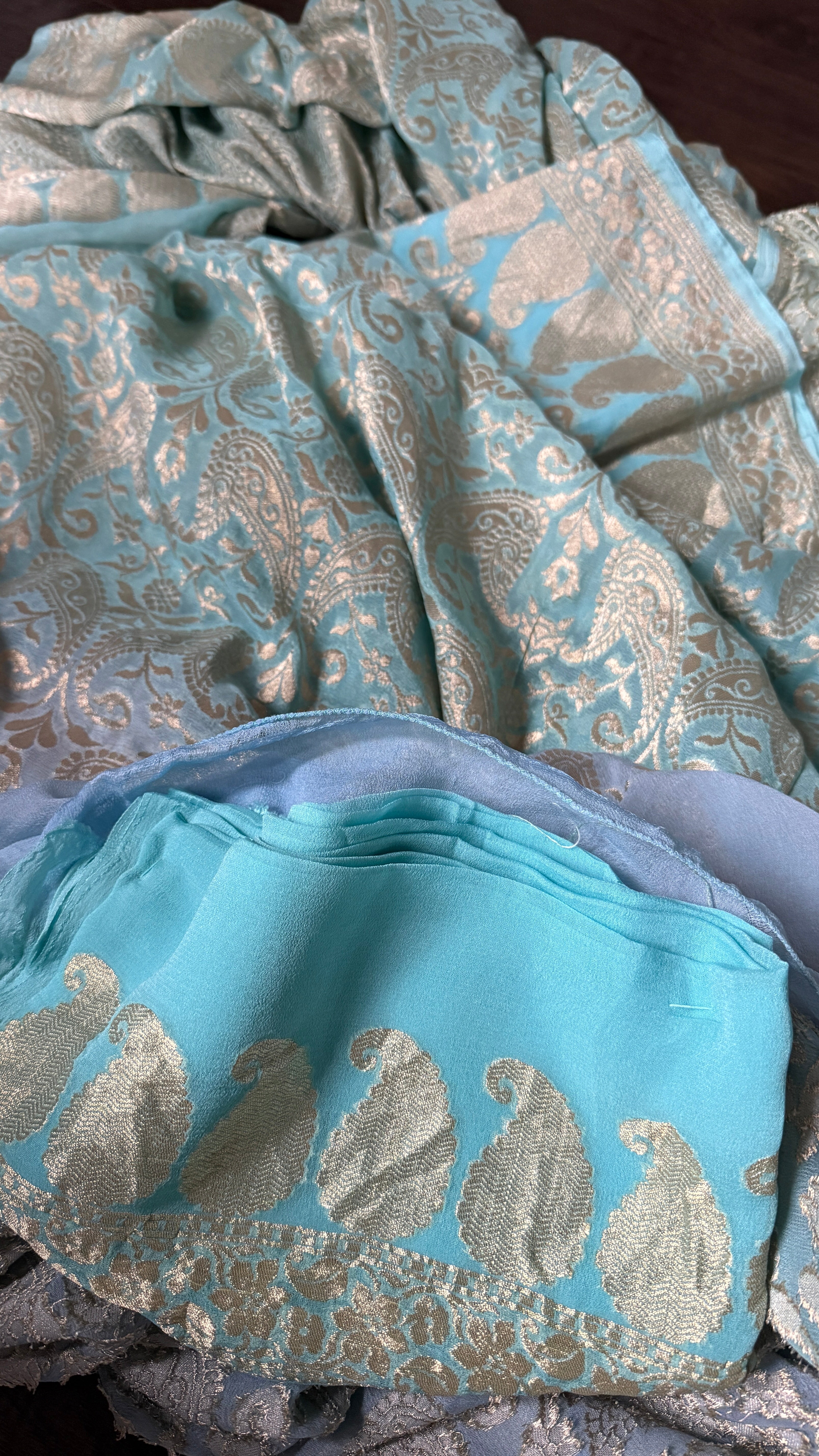 Khaddi Georgette Shaded Banarasi - Light Blue Tanchui