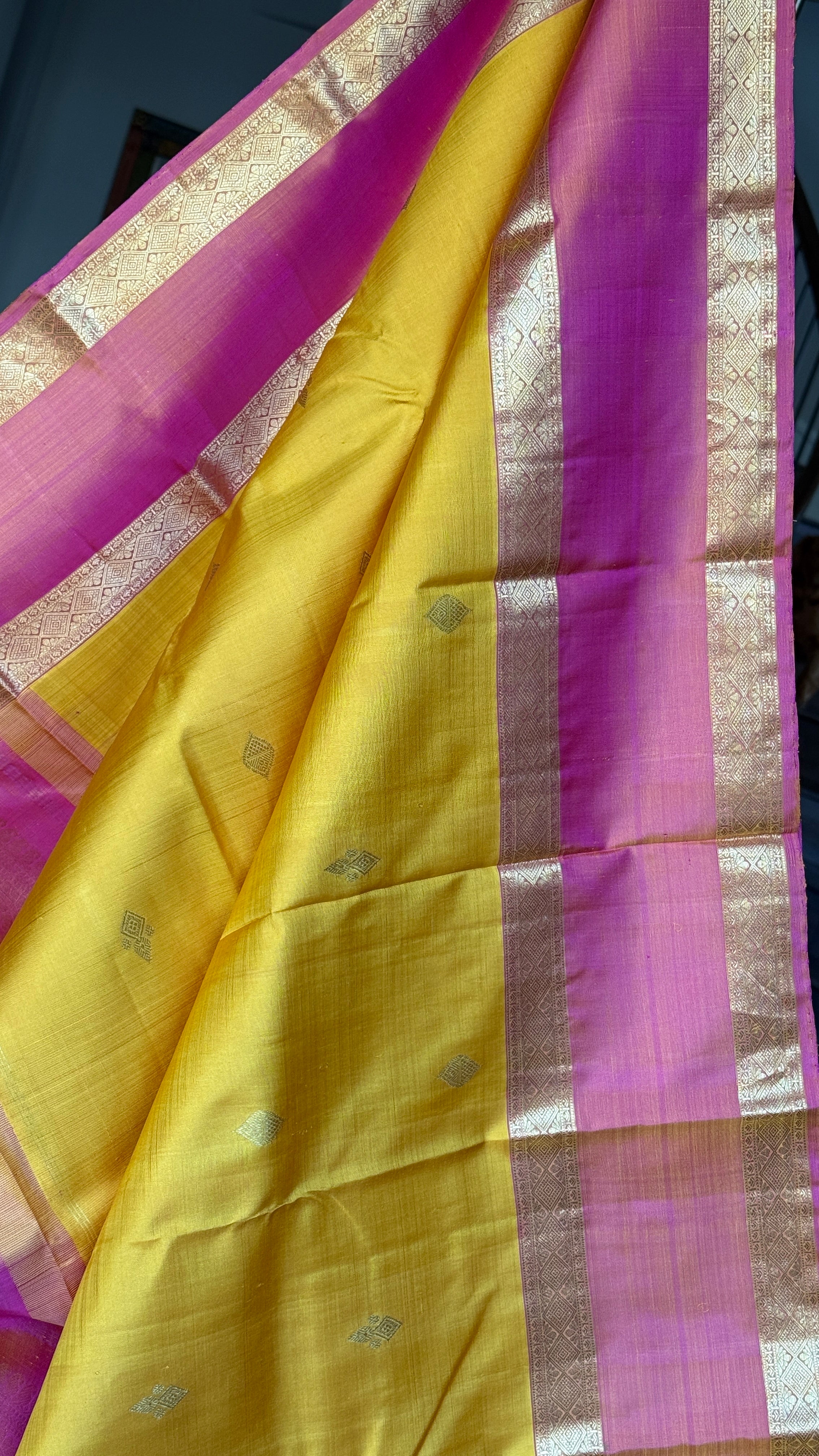 Pure Silk Kanjivaram - Yellow Pink