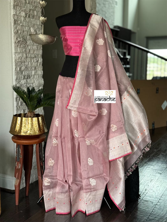 Linen Silk Banarasi - Thulian Pink