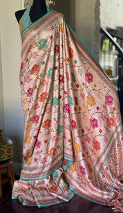 Khaddi Tussar Banarasi -  Peach Sea Meenakari