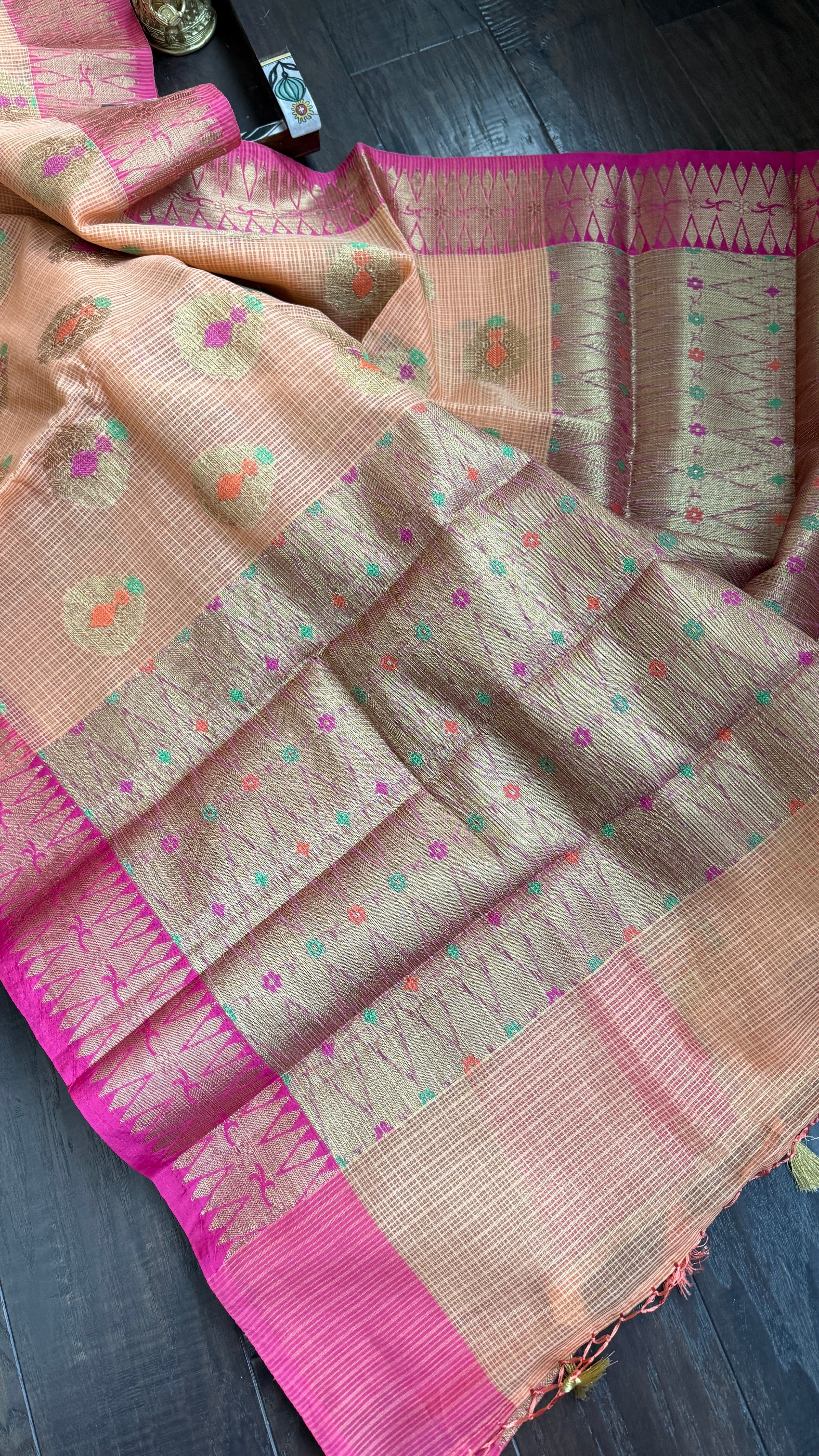 Cotton Silk Banaras Chanderi - Peach Pink
