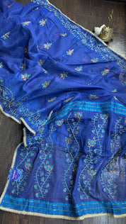 Designer Jamdaani Cutdana Embroidered - Metallic Blue